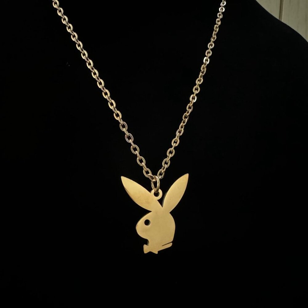 Playboy Bunny Necklace - Gold Plated - 22" Chain - Unisex - Dainty Necklace